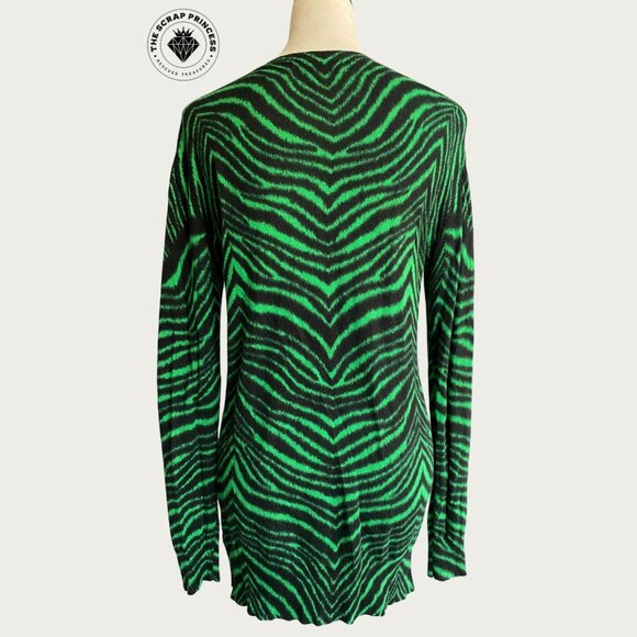 Michael Kors Zebra Print Green V Neck Sweater - Picture 2 of 8